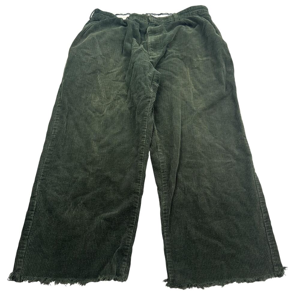 Polo Ralph Lauren Corduroy Pants Mens 38x30 Green Pleated Frayed Hem Y2K